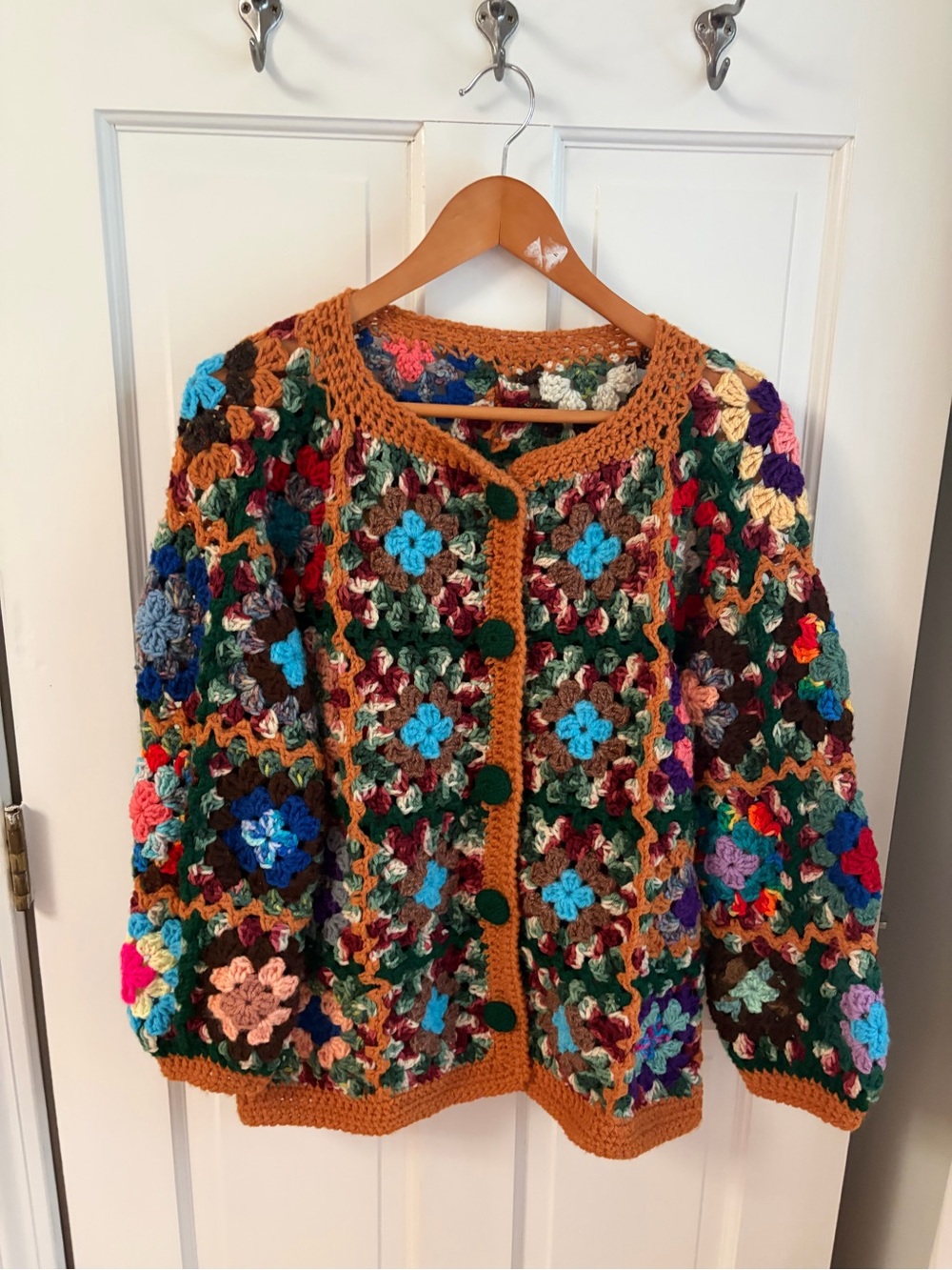 Handmade Multicolor Crochet Granny-Square Sweater Cardigan